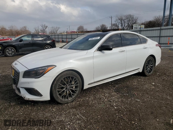 2018 Genesis G80 Sport with VIN KMHGN4JB7JU241681, listed as a Copart auction lot 49821055 with 99,833 mi miles and Salvage title. Bid and sale history available at DreamBid. Image 1.