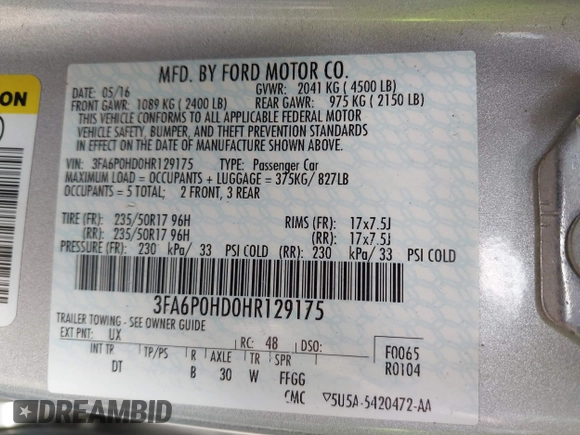 2017 Ford Fusion SE z VIN 3FA6P0HD0HR129175, wystawiony jako IAAI lot #42126532 z przebiegiem 120 424 mil mil oraz . Historia ofert i sprzedaży dostępna na DreamBid. Obrazek 9.