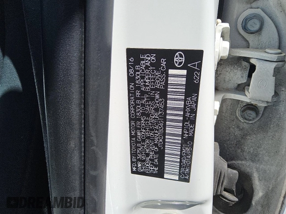 2016 Toyota Prius One with VIN JTDKDTB34G1137453, listed as a Copart auction lot 52361055 with 133,743 mi miles and Clean Title. Bid and sale history available at carsss.com. Image 12.