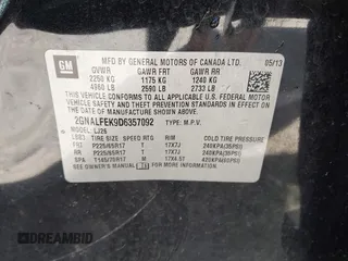 2013 Chevrolet Equinox LTZ with VIN 2GNALFEK9D6357092, listed as a IAAI auction lot 42058561 with 168,074 mi miles. Bid and sale history available at carsss.com. Image 9.