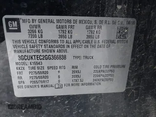 2016 Chevrolet Silverado 1500 High Country with VIN 3GCUKTEC2GG366838, listed as a IAAI auction lot 41258249 with 160,460 mi miles and . Bid and sale history available at DreamBid. Image 9.