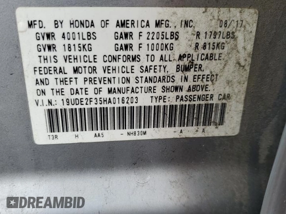 2017 Acura ILX with VIN 19UDE2F35HA016203, listed as a Copart auction lot 61460115 with 69,674 mi miles and Salvage title. Bid and sale history available at DreamBid. Image 12.