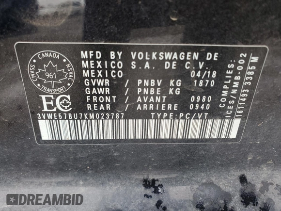 2019 Volkswagen Jetta SEL z VIN 3VWE57BU7KM023787, wystawiony jako Copart lot #56206645 z przebiegiem 158 959 mil mil oraz Szkoda całkowita • Salvage title. Historia ofert i sprzedaży dostępna na DreamBid. Obrazek 12.