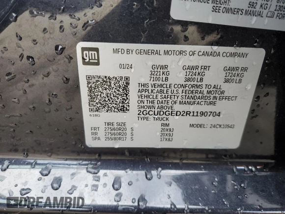 2024 Chevrolet Silverado 1500 LTZ with VIN 2GCUDGED2R1190704, listed as a Copart auction lot 85128674 with 13,402 mi miles and Salvage Title. Bid and sale history available at DreamBid. Image 12.