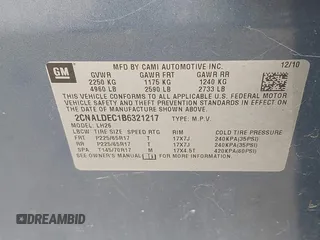 2011 Chevrolet Equinox 1LT with VIN 2CNALDEC1B6321217, listed as a IAAI auction lot 41535890 with 195,106 mi miles and . Bid and sale history available at DreamBid. Image 9.