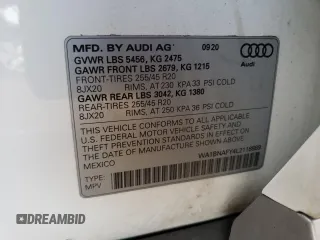 2020 Audi Q5 Premium Plus with VIN WA1BNAFY4L2118889, listed as a Copart auction lot 64427602 with 24,505 mi miles. Bid and sale history available at carsss.com. Image 10.
