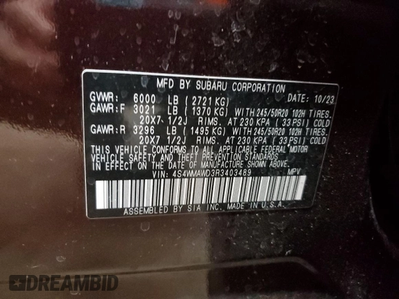 2024 Subaru Ascent Touring z VIN 4S4WMAWD3R3403489, wystawiony jako Copart lot #49660775 z przebiegiem Nie podano mil oraz Szkoda całkowita • Salvage title. Historia ofert i sprzedaży dostępna na DreamBid. Obrazek 15.