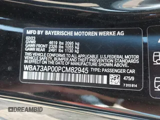2023 BMW 4 Series 430i xDrive with VIN WBA73AP00PCM82945, listed as a IAAI auction lot 42470151 with 9,862 mi miles and . Bid and sale history available at DreamBid. Image 9.