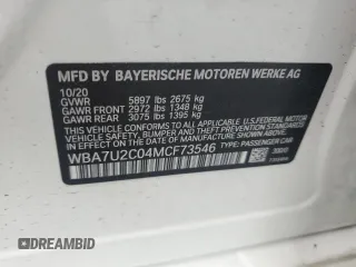 2021 BMW 7 Series 750i xDrive with VIN WBA7U2C04MCF73546, listed as a Copart auction lot 62587275 with 34,396 mi miles and Salvage title. Bid and sale history available at DreamBid. Image 12.
