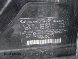 2011 Hyundai Sonata GLS with VIN 5NPEB4AC1BH232564, listed as a IAAI auction lot 42172923 with 162,851 mi miles and . Bid and sale history available at carsss.com. Image 9.