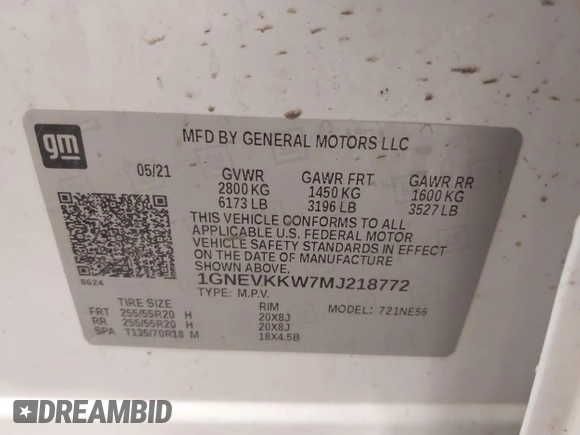 2021 Chevrolet Traverse Premier with VIN 1GNEVKKW7MJ218772, listed as a IAAI auction lot 42306743 with 106,898 mi miles and . Bid and sale history available at DreamBid. Image 9.