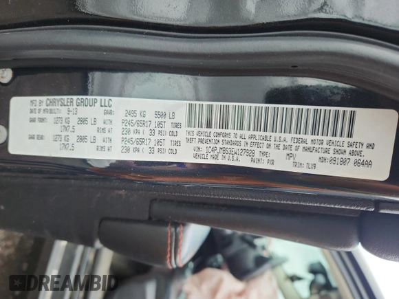 2014 Jeep Cherokee Trailhawk with VIN 1C4PJMBS3EW127928, listed as a Copart auction lot 63825865 with 172,712 mi miles and Salvage title. Bid and sale history available at DreamBid. Image 13.