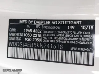2019 Mercedes-Benz CLA with VIN WDDSJ4EB5KN741618, listed as a IAAI auction lot 42012611 with 91,417 mi miles. Bid and sale history available at carsss.com. Image 9.
