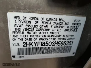 2003 Honda Pilot EX with VIN 2HKYF18503H565251, listed as a Copart auction lot 47386935 with 237,919 mi miles and Clean Title. Bid and sale history available at carsss.com. Image 13.