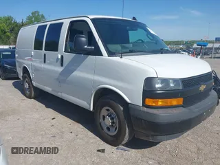 2019 Chevrolet Express Cargo Van with VIN 1GCWGAFP5K1296131, listed as a IAAI auction lot 42082742 with 217,740 mi miles. Bid and sale history available at carsss.com. Image 1.