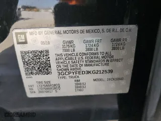 2019 Chevrolet Silverado 1500 LT Trail Boss with VIN 3GCPYFED3KG212539, listed as a Copart auction lot 49748175 with 116,202 mi miles and Salvage Title. Bid and sale history available at carsss.com. Image 14.