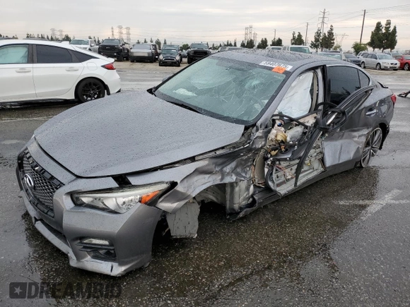 2015 Infiniti Q50 Sport with VIN JN1BV7AP9FM353341, listed as a Copart auction lot 59407675 with 87,181 mi miles and Salvage title. Bid and sale history available at DreamBid. Image 1.
