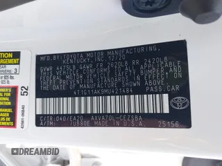 2021 Toyota Camry SE Nightshade with VIN 4T1G11AK9MU421484, listed as a IAAI auction lot 42116813 with 13,696 mi miles and . Bid and sale history available at carsss.com. Image 9.