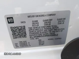 2024 Buick Encore GX Preferred with VIN KL4AMBS20RB009912, listed as a IAAI auction lot 41936470 with 4,105 mi miles and . Bid and sale history available at DreamBid. Image 9.
