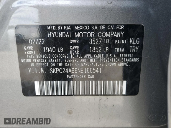 2022 Hyundai Accent SE with VIN 3KPC24A66NE166541, listed as a Copart auction lot 53020525 with 40,939 mi miles and Salvage Title. Bid and sale history available at DreamBid. Image 13.