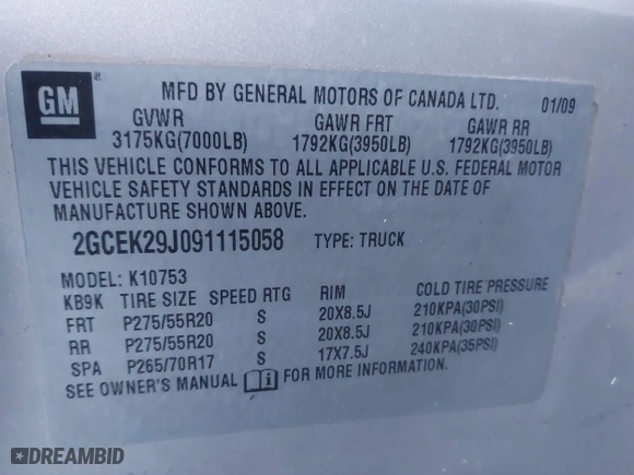 2009 Chevrolet Silverado 1500 LT with VIN 2GCEK29J091115058, listed as a IAAI auction lot 41527034 with 197,350 mi miles. Bid and sale history available at carsss.com. Image 9.