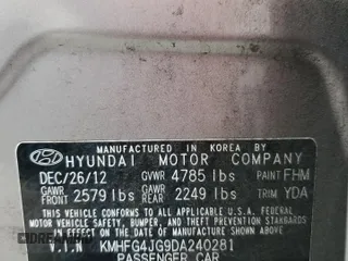 2013 Hyundai Azera с VIN KMHFG4JG9DA240281, выставлен на аукционе Copart как лот 58538595 с пробегом Не указан миль и Чистый • Clean title. История ставок и продаж доступна на DreamBid. Изображение 12.