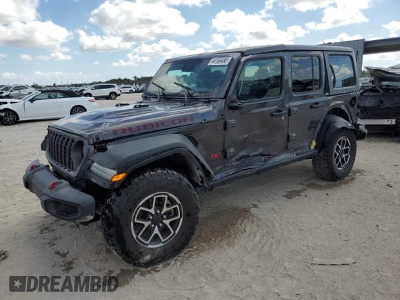 2024 Jeep Wrangler Rubicon z VIN 1C4PJXFG6RW261748, wystawiony jako Copart lot #44166485 z przebiegiem 7 911 mil mil oraz Szkoda całkowita • Salvage title. Historia ofert i sprzedaży dostępna na DreamBid. Obrazek 1.