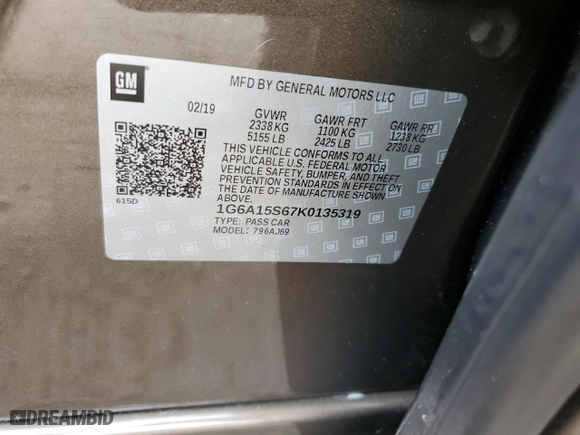 2019 Cadillac CTS-V Sedan with VIN 1G6A15S67K0135319, listed as a Copart auction lot 85065274 with NaN miles and Salvage Title. Bid and sale history available at carsss.com. Image 12.