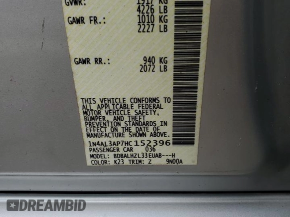 2017 Nissan Altima S with VIN 1N4AL3AP7HC152396, listed as a Copart auction lot 65020885 with 142,495 mi miles and Clean title. Bid and sale history available at DreamBid. Image 12.