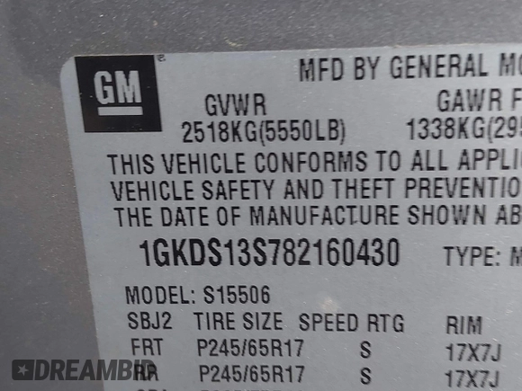 2008 GMC Envoy SLE2 with VIN 1GKDS13S782160430, listed as a IAAI auction lot 41951811 with 156,627 mi miles. Bid and sale history available at carsss.com. Image 9.