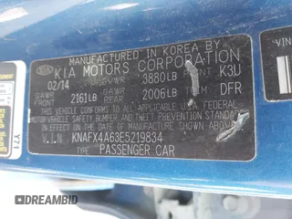 2014 Kia Forte LX with VIN KNAFX4A63E5219834, listed as a IAAI auction lot 42069749 with Not Provided miles and . Bid and sale history available at carsss.com. Image 9.