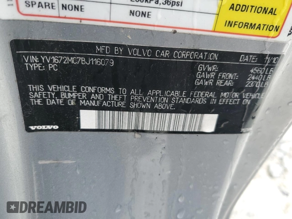 2011 Volvo C70 z VIN YV1672MC7BJ116079, wystawiony jako Copart lot #54872745 z przebiegiem 100 464 mil mil oraz Szkoda całkowita • Salvage title. Historia ofert i sprzedaży dostępna na DreamBid. Obrazek 12.