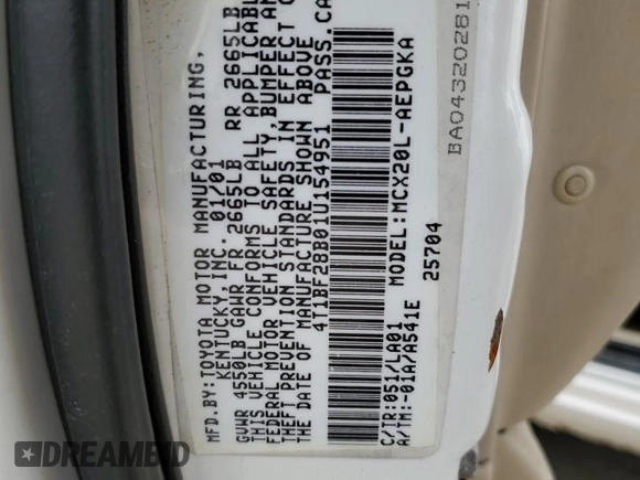 2001 Toyota Avalon XL z VIN 4T1BF28B01U154951, wystawiony jako Copart lot #54941495 z przebiegiem 256 554 mil mil oraz Nie do naprawy • Non repairable. Historia ofert i sprzedaży dostępna na DreamBid. Obrazek 12.