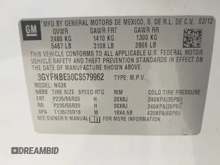 2012 Cadillac SRX Performance Collection с VIN 3GYFNBE30CS579962, выставлен на аукционе IAAI как лот 42576451 с пробегом 254 080 миль миль и . История ставок и продаж доступна на DreamBid. Изображение 9.