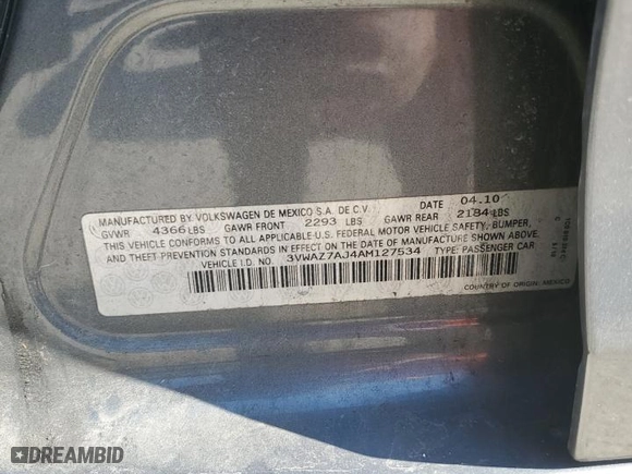 2010 Volkswagen Jetta Sedan Limited with VIN 3VWAZ7AJ4AM127534, listed as a Copart auction lot 48799694 with 145,378 mi miles and Salvage Title. Bid and sale history available at carsss.com. Image 12.