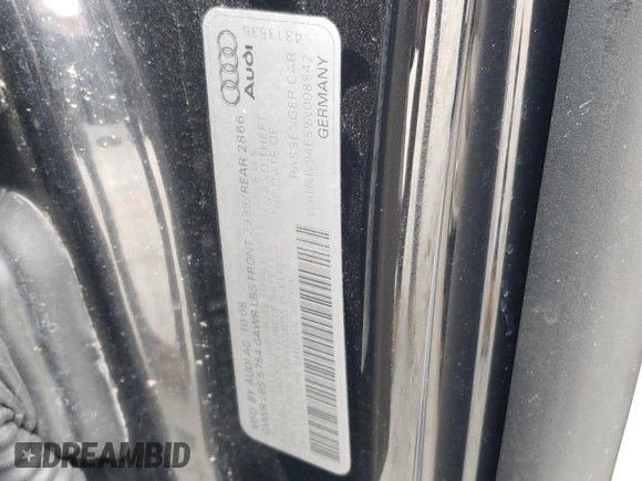 2009 Audi A8 L 4.2L with VIN WAUMV94E59N008542, listed as a Copart auction lot 79510954 with 172,396 mi miles and Salvage Title. Bid and sale history available at carsss.com. Image 13.