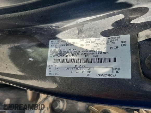 2019 Ford F-250 XL с VIN 1FT7W2BT5KEC22832, выставлен на аукционе IAAI как лот 42740580 с пробегом 150 547 миль миль и . История ставок и продаж доступна на DreamBid. Изображение 21.