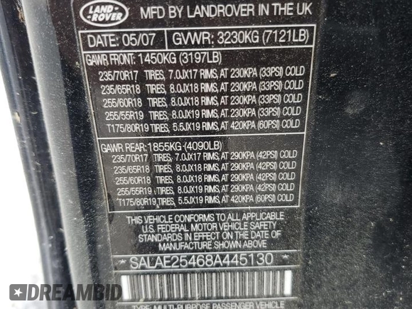 2008 Land Rover LR3 SE with VIN SALAE25468A445130, listed as a Copart auction lot 60606215 with 186,110 mi miles and Clean title. Bid and sale history available at DreamBid. Image 13.