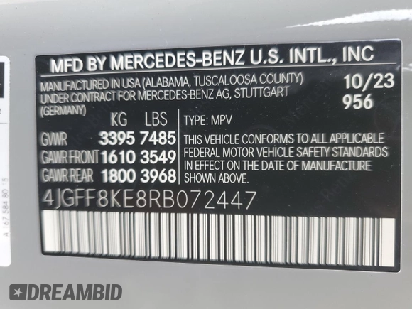 2024 Mercedes-Benz GLS 63 AMG with VIN 4JGFF8KE8RB072447, listed as a Copart auction lot 89404345 with 10,821 mi miles and Salvage title. Bid and sale history available at DreamBid. Image 14.