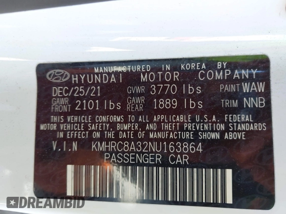 2022 Hyundai Venue SEL with VIN KMHRC8A32NU163864, listed as a IAAI auction lot 41814492 with 99,957 mi miles and . Bid and sale history available at DreamBid. Image 9.