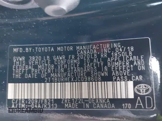 2018 Toyota Corolla L z VIN 2T1BURHEXJC098608, wystawiony jako IAAI lot #41168514 z przebiegiem 134 623 mil mil oraz . Historia ofert i sprzedaży dostępna na DreamBid. Obrazek 9.