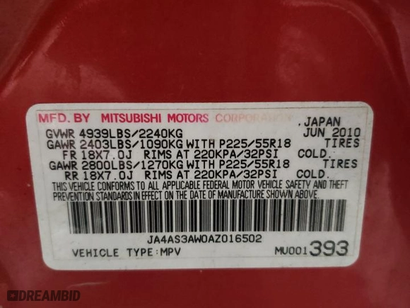 2010 Mitsubishi Outlander SE with VIN JA4AS3AW0AZ016502, listed as a Copart auction lot 86825074 with 70,202 mi miles and Salvage Title. Bid and sale history available at carsss.com. Image 13.