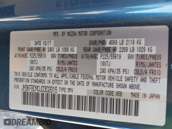 2018 Mazda CX-5 Touring with VIN JM3KFBCM0J0302916, listed as a IAAI auction lot 41837733 with 100,765 mi miles. Bid and sale history available at carsss.com. Image 9.
