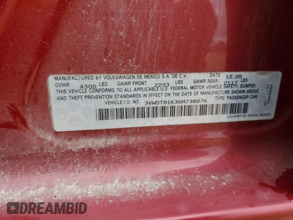 2006 Volkswagen Jetta 1.9L TDI with VIN 3VWDT81K36M738076, listed as a Copart auction lot 87489094 with 150,204 mi miles and Clean title. Bid and sale history available at DreamBid. Image 12.