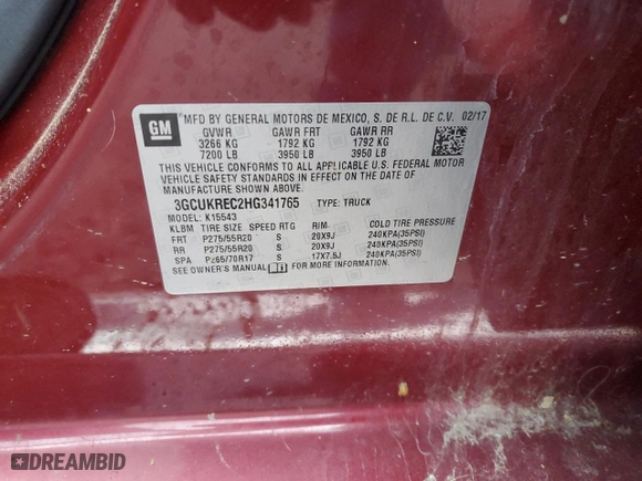 2017 Chevrolet Silverado 1500 LT with VIN 3GCUKREC2HG341765, listed as a Copart auction lot 50606465 with 155,687 mi miles and Salvage Title. Bid and sale history available at carsss.com. Image 12.