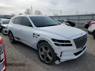 2021 Genesis GV80 with VIN KMUHCESC1MU075011, listed as a Copart auction lot 82869404 with 13,816 mi miles and Salvage title. Bid and sale history available at DreamBid. Image 4.