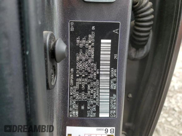 2010 Toyota 4Runner Trail z VIN JTEBU5JR4A5015009, wystawiony jako Copart lot #54732485 z przebiegiem 196 594 mil mil oraz Szkoda całkowita • Salvage title. Historia ofert i sprzedaży dostępna na DreamBid. Obrazek 13.