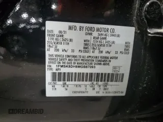 2021 Ford Explorer XLT with VIN 1FMSK8DH8MGB87093, listed as a Copart auction lot 52773515 with 11,855 mi miles and Salvage Title. Bid and sale history available at carsss.com. Image 14.