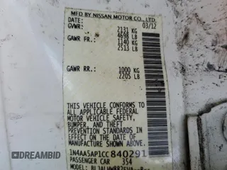 2012 Nissan Maxima SV with VIN 1N4AA5AP1CC840291, listed as a Copart auction lot 54147225 with 155,698 mi miles and Salvage title. Bid and sale history available at DreamBid. Image 13.