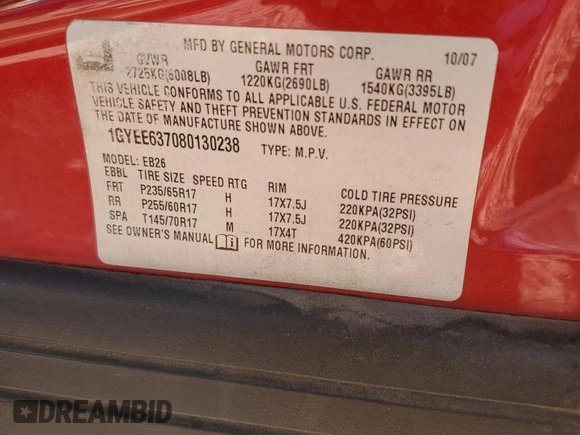 2008 Cadillac SRX RWD z VIN 1GYEE637080130238, wystawiony jako Copart lot #45299765 z przebiegiem 150 684 mil mil oraz Szkoda całkowita • Salvage title. Historia ofert i sprzedaży dostępna na DreamBid. Obrazek 13.